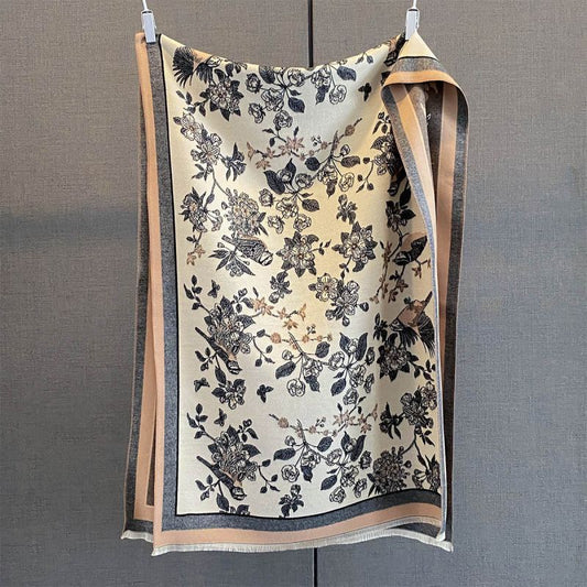 Bird Pattern Elegant Reversible Jacquard Scarf