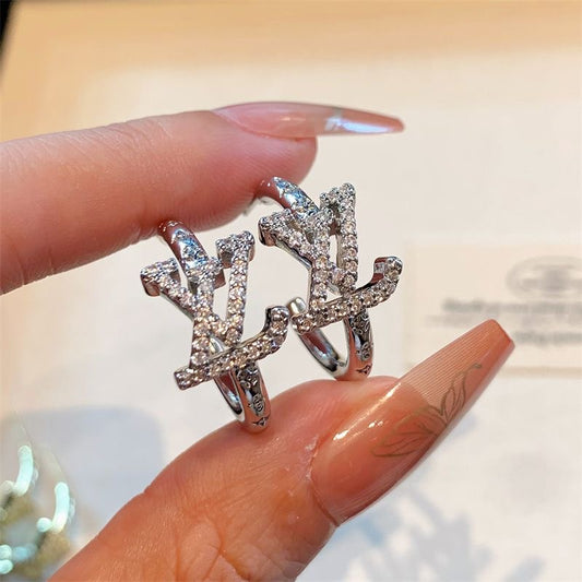 Women Rhinestones Crystal Gold Silver Hoop Earring